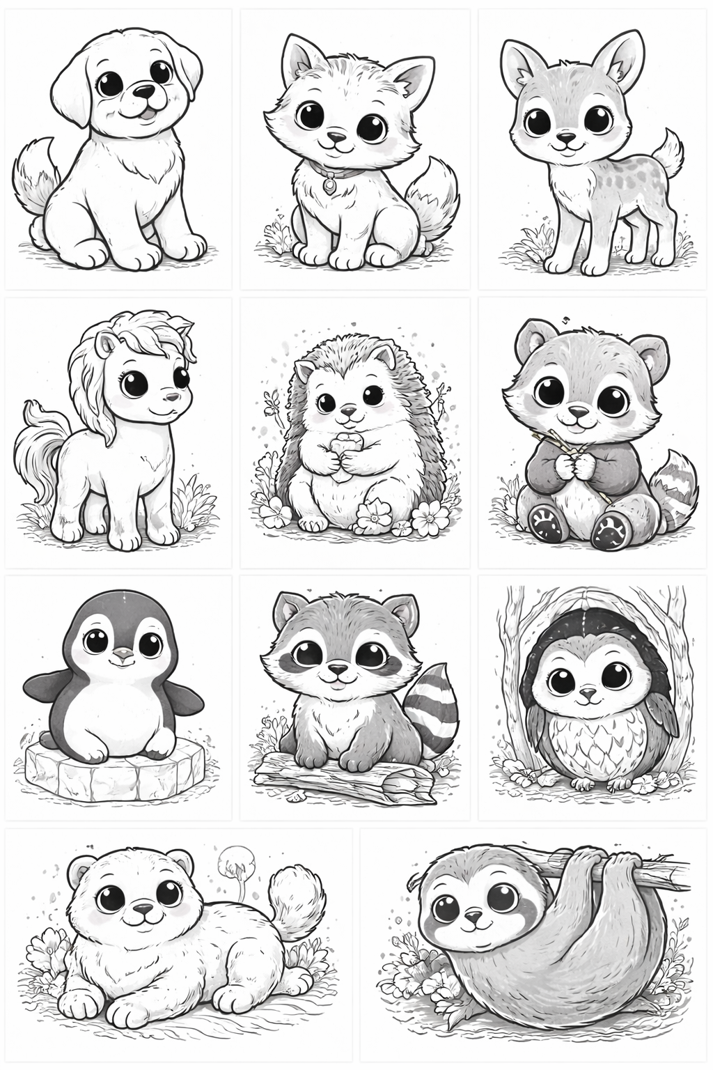 Cute Animals Coloring Grid