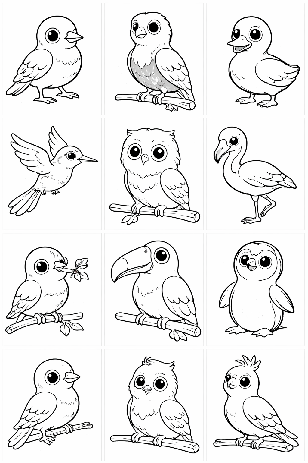 Small Birds Coloring Grid