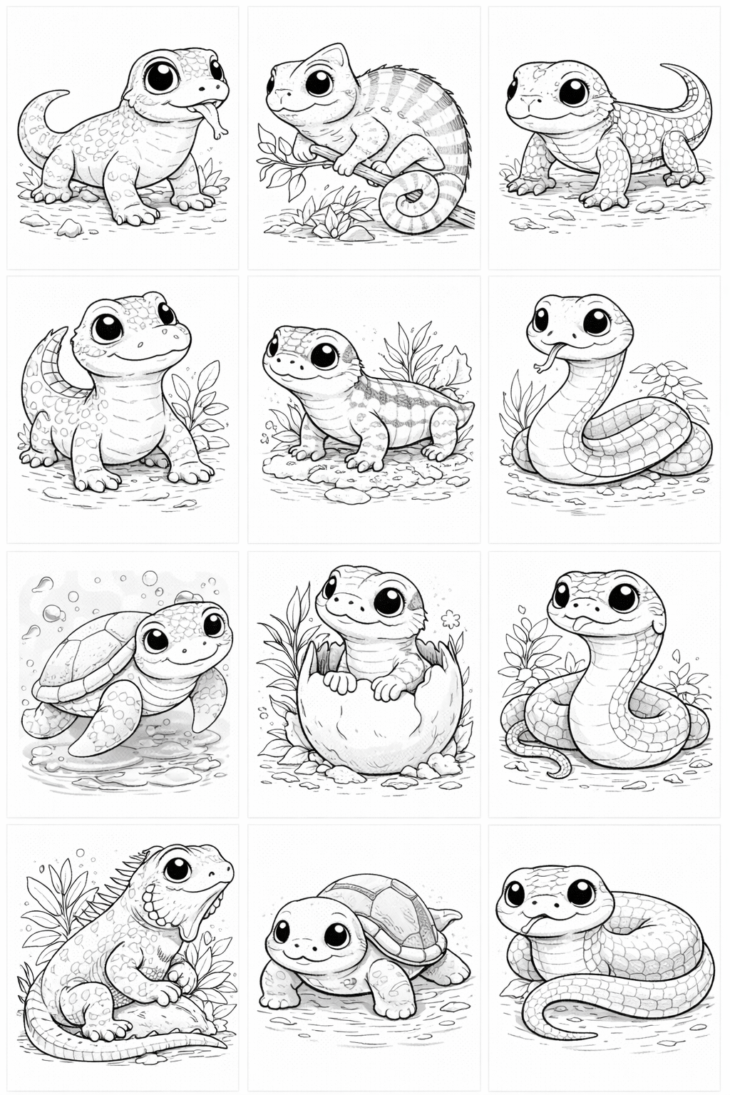 Reptile Friends Coloring Grid