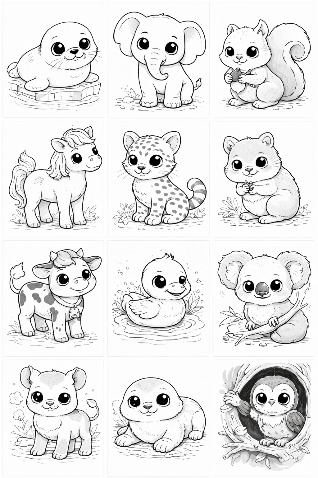 Baby Animals Coloring Grid