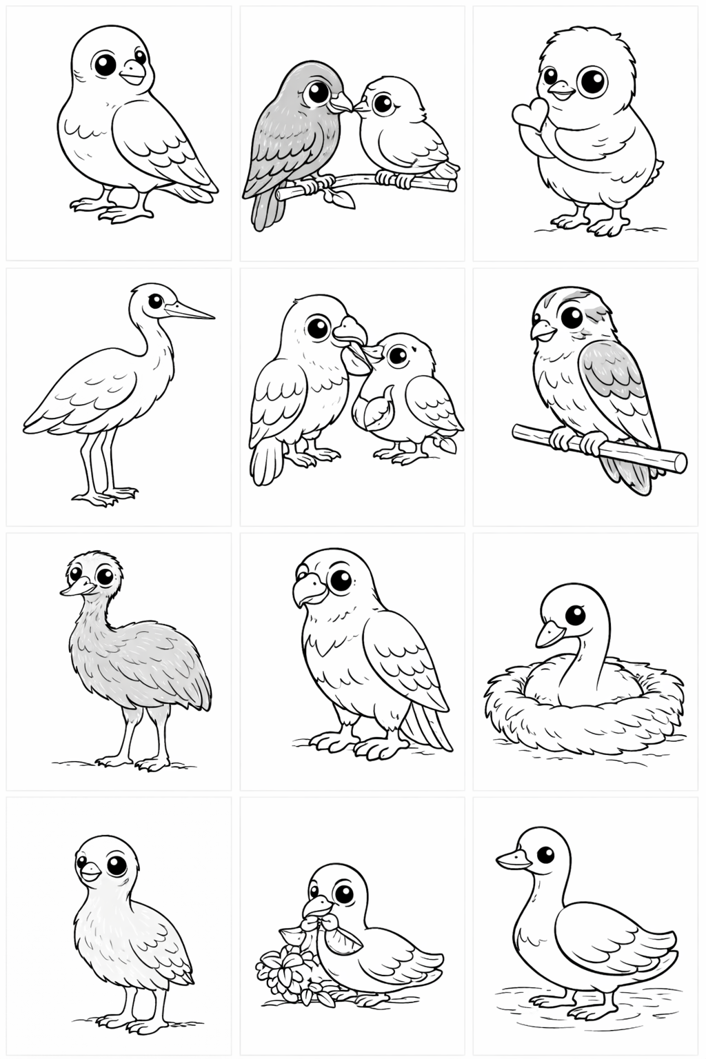Birds Coloring Grid with Flamingos