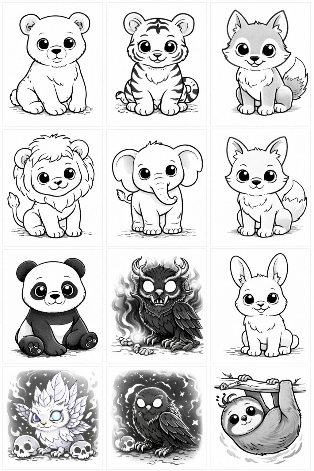 Wild Animals Coloring Grid