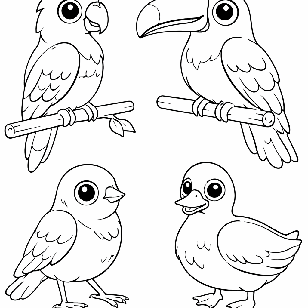 Four Birds Coloring Grid