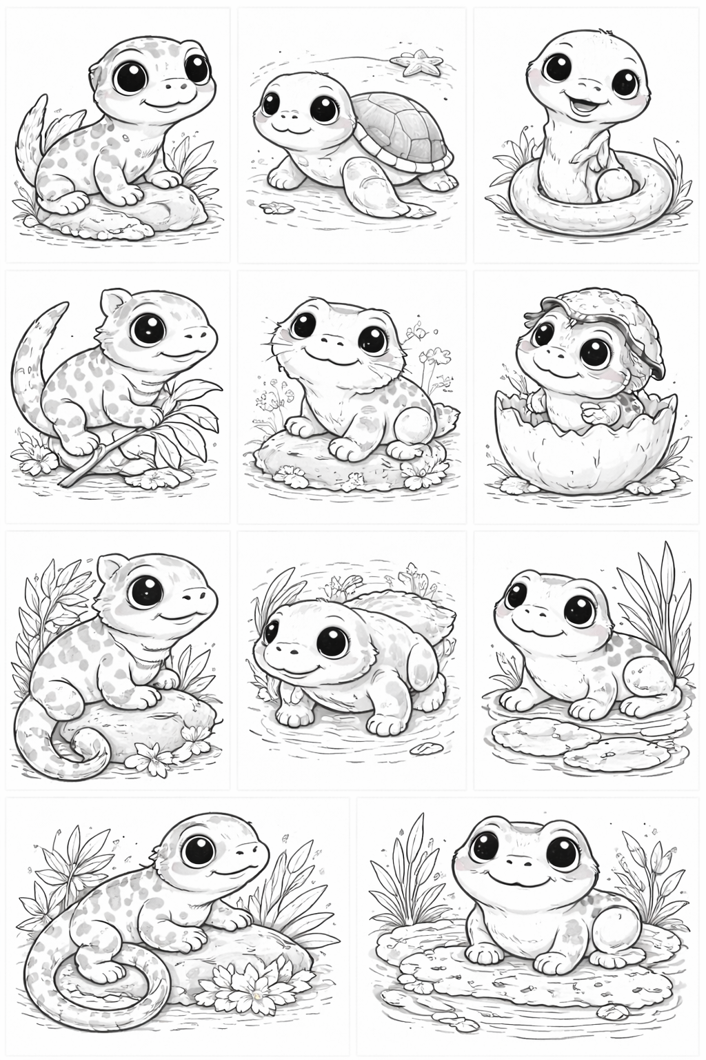 Snakes and Lizards Coloring Grid