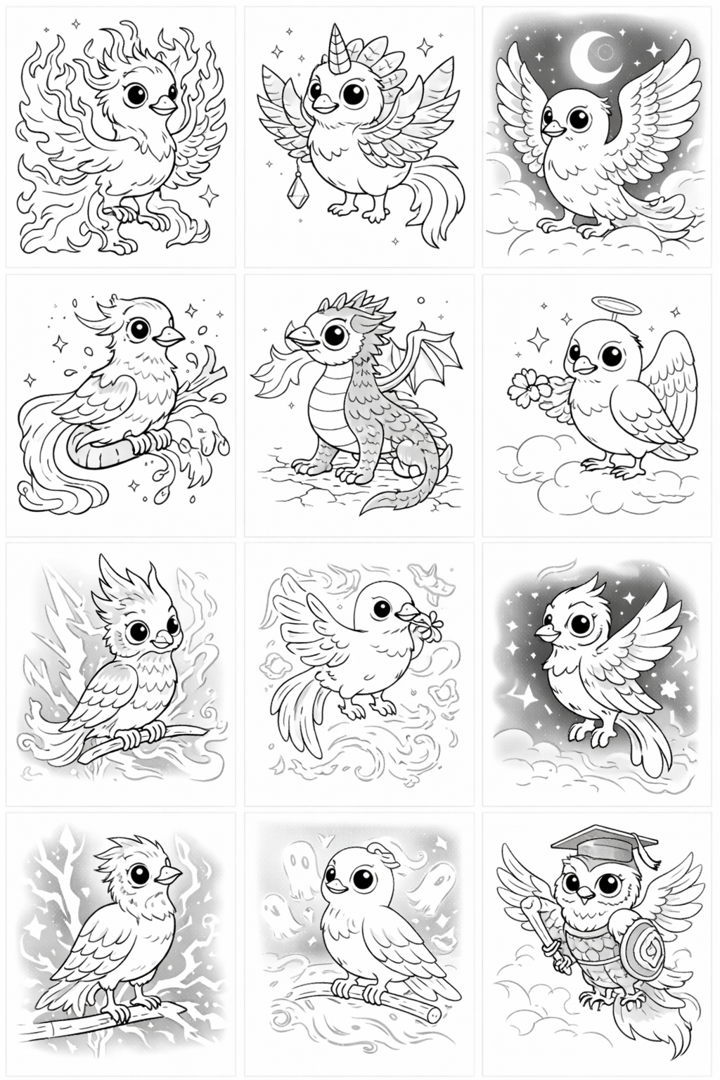 Fantasy Owls Coloring Grid
