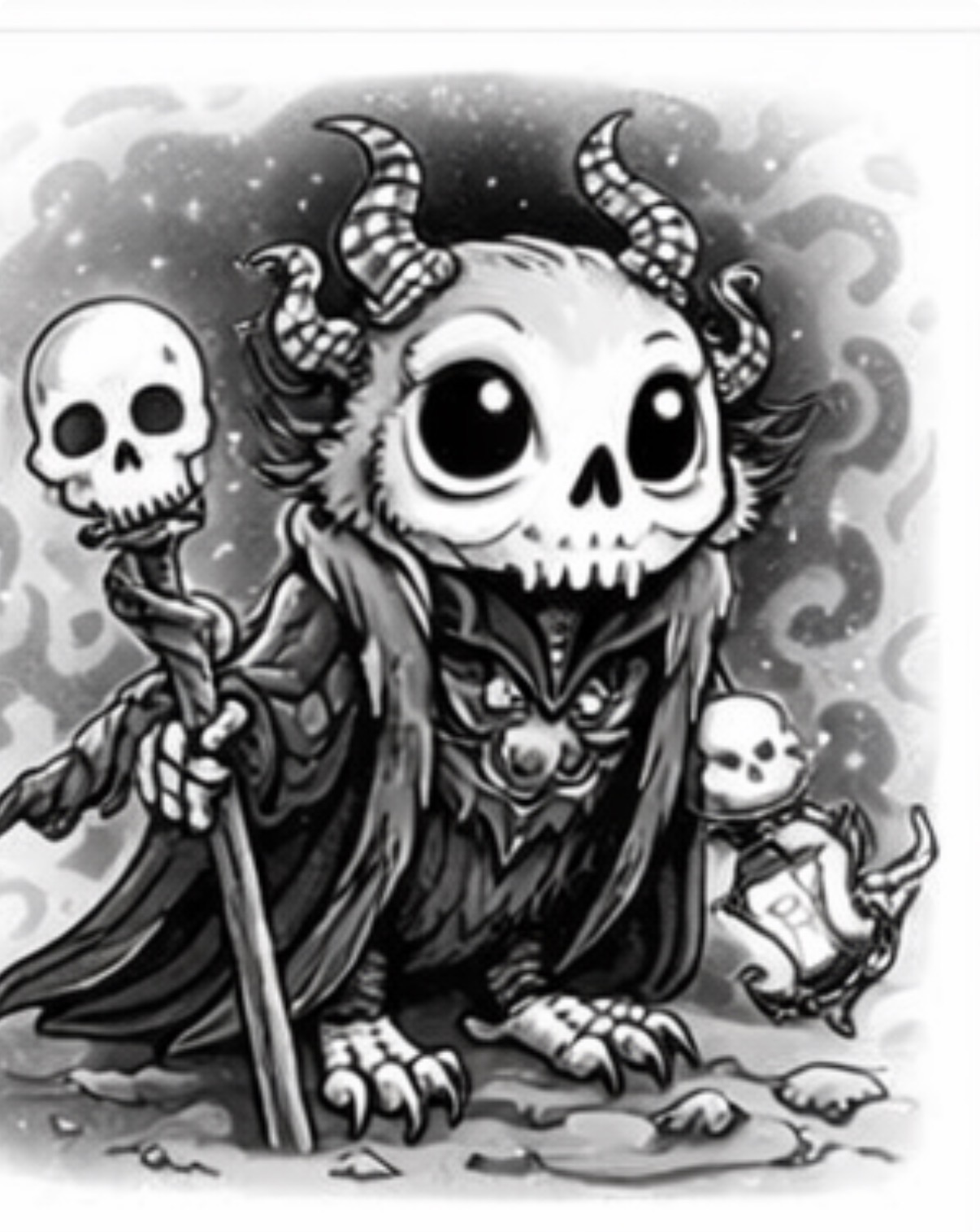 Skeleton Owl with a Skull Staff