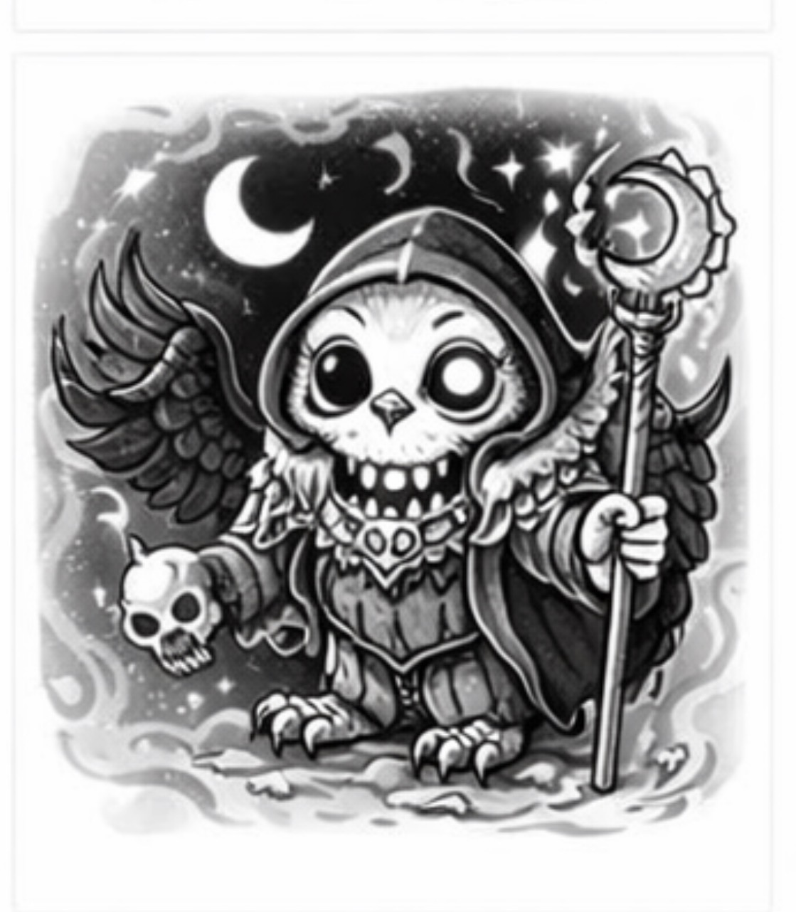 Skeleton Owl with a Staff