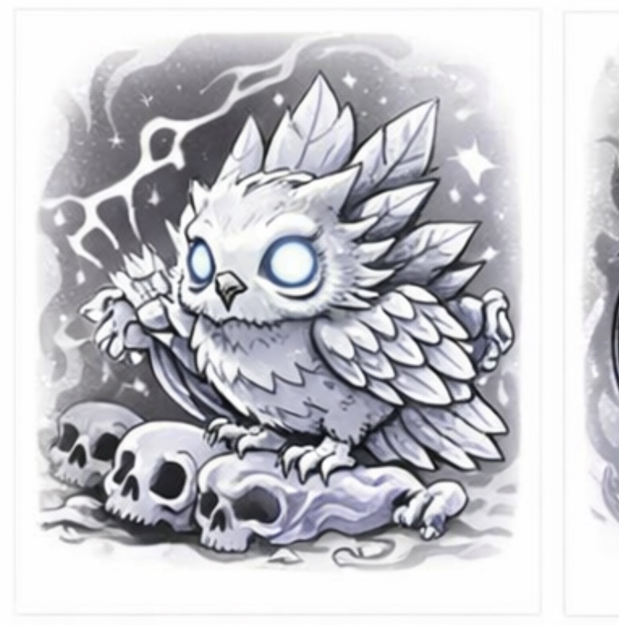 Glowing Owl Among Skulls