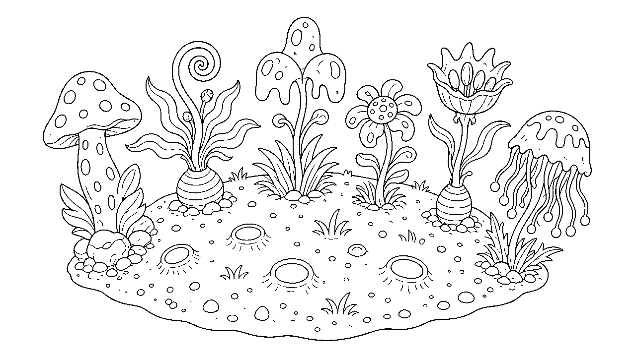 Alien Garden Planet Coloring Page