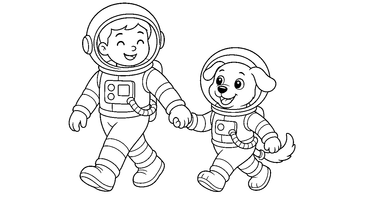Astronaut Dog Companion Coloring Page