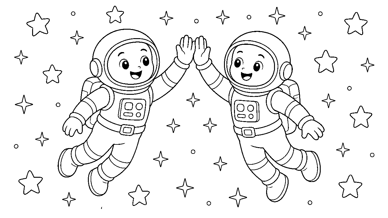Astronaut High Five Coloring Page