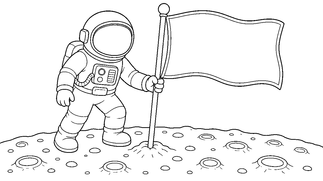 Astronaut Planting Flag Coloring Page