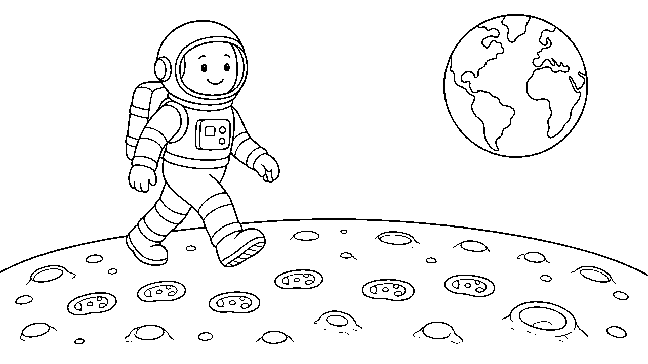 Astronaut Walking Moon Coloring Page