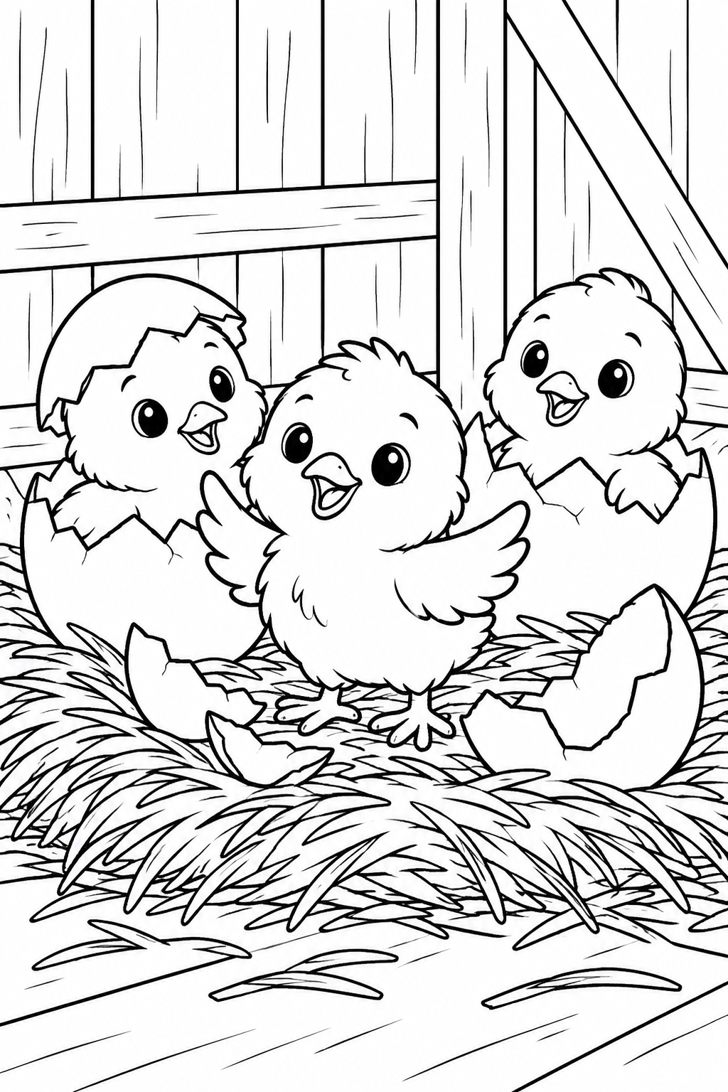 Baby Chicks Hatching Coloring Page