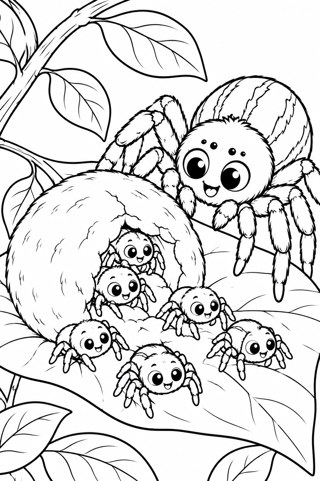 Baby Spiders Hatching Coloring Page