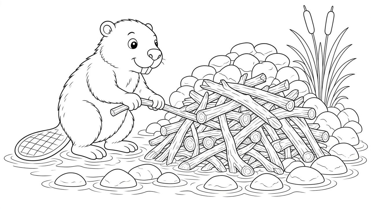 Beaver Building Dam Coloring Page