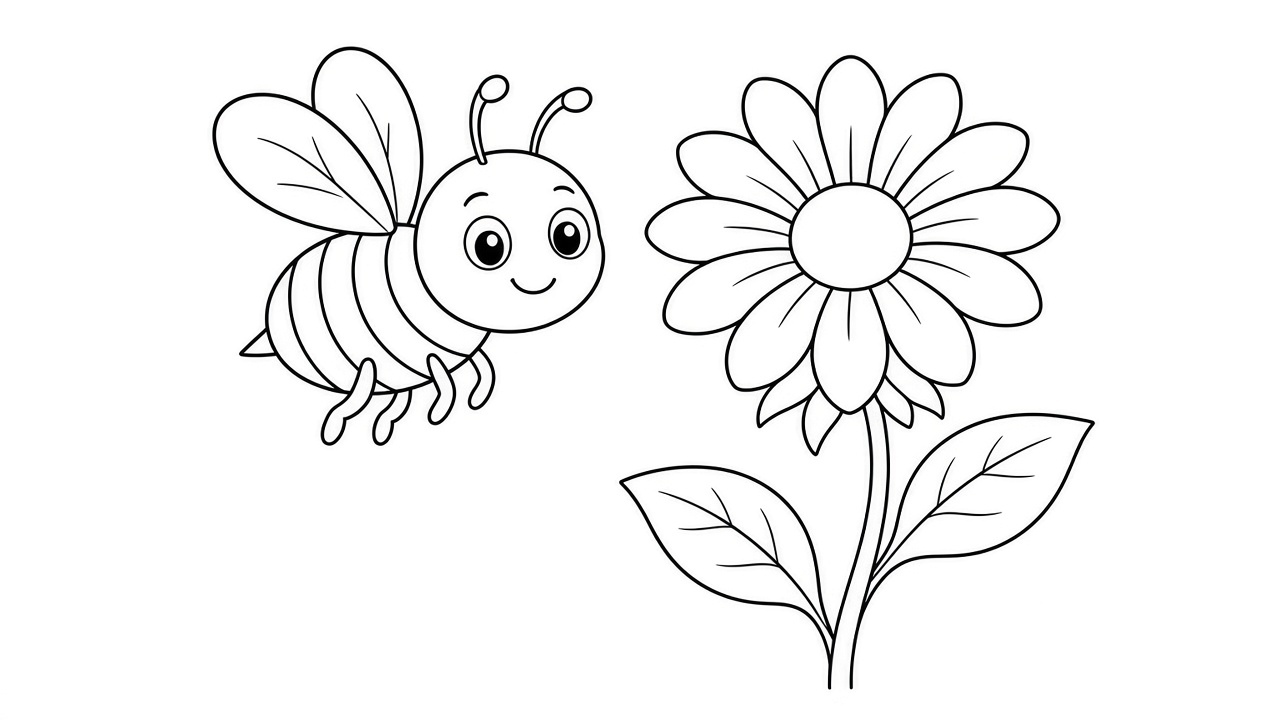 Bee and Flower Coloring Page
