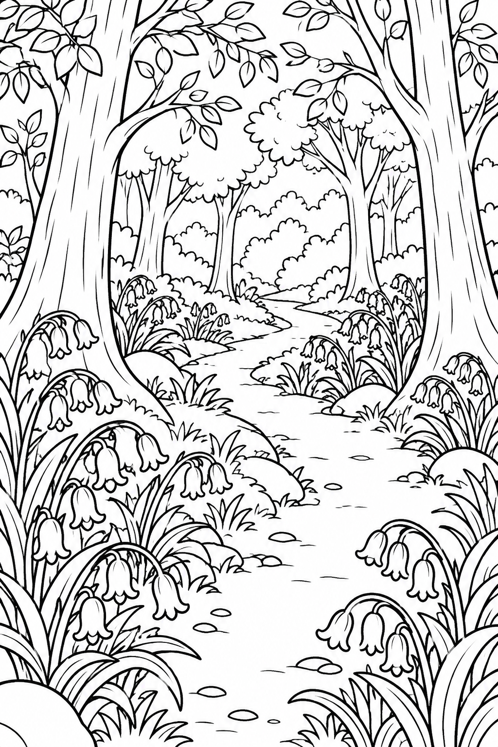 Bluebell Woodland Path Coloring Page