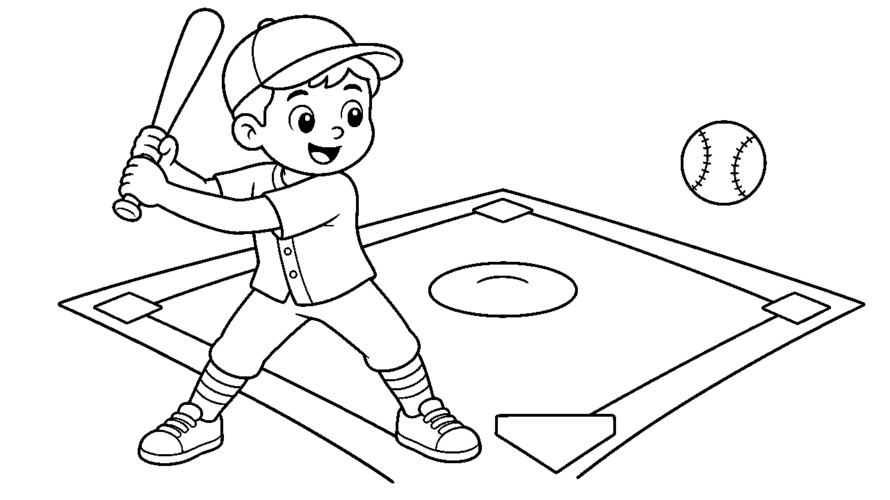 Boy Baseball Swing Coloring Page