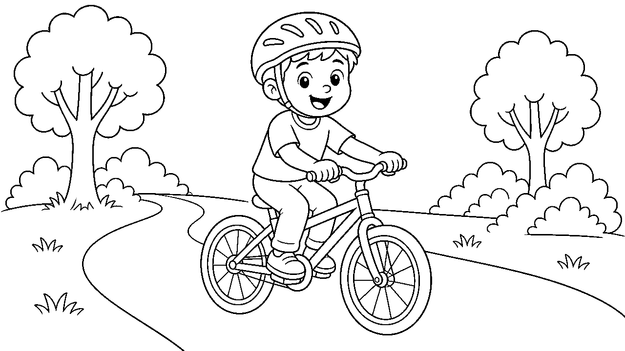 Boy Bike Ride Coloring Page
