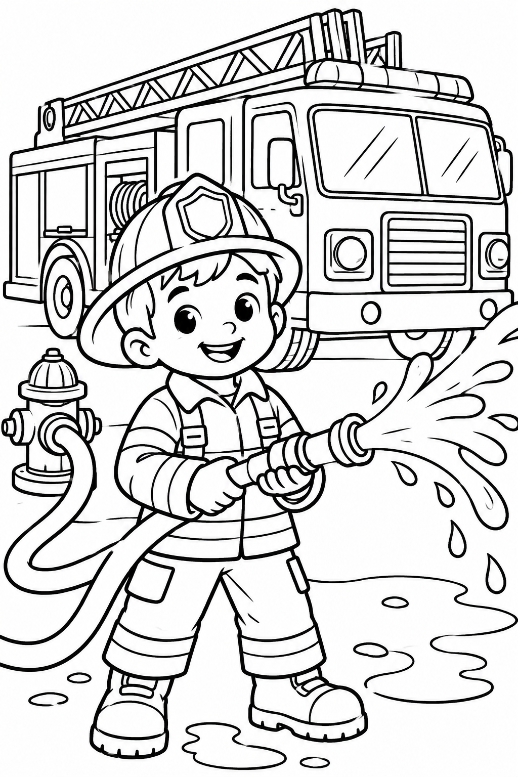 Boy Firefighter Coloring Page