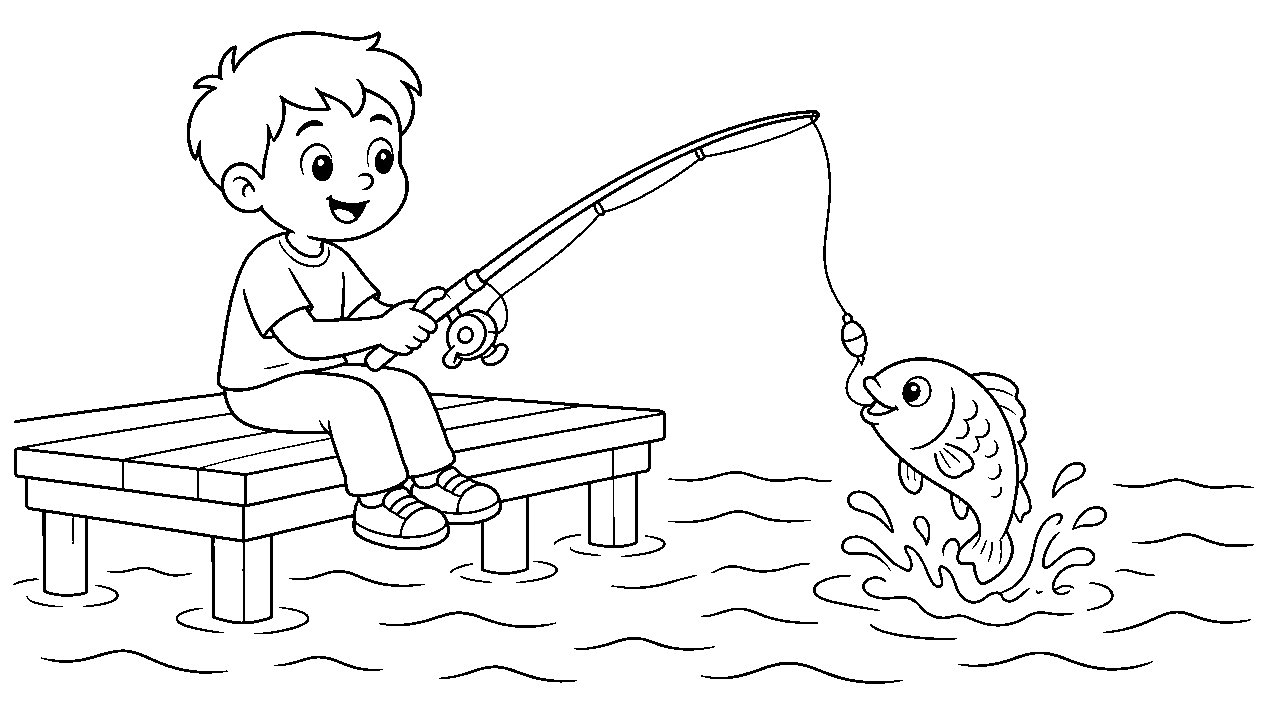 Boy Fishing Dock Coloring Page