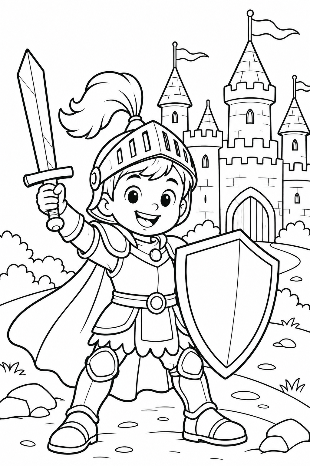 Boy Knight with Shield Coloring Page