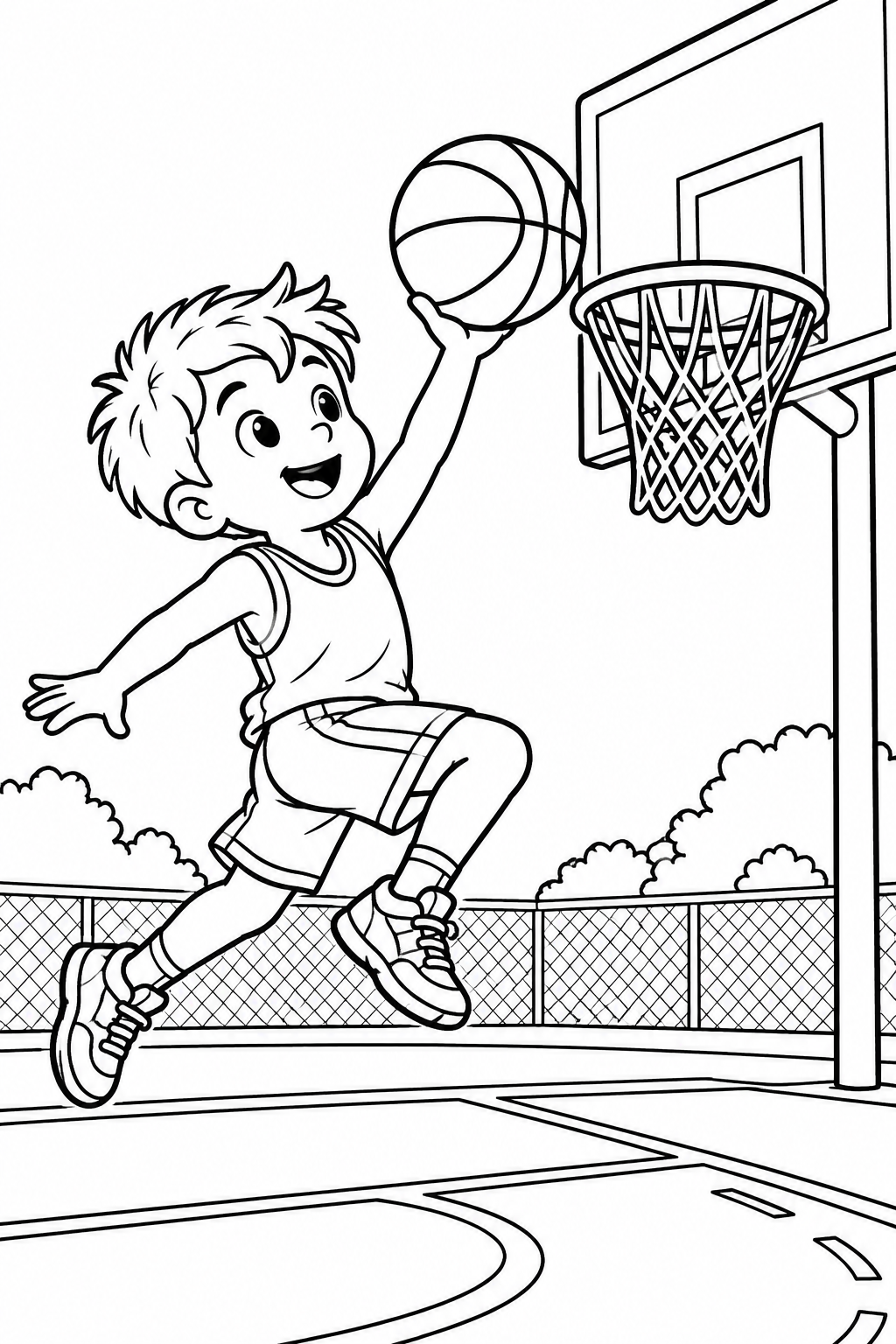 Boy Playing Basketball Coloring Page