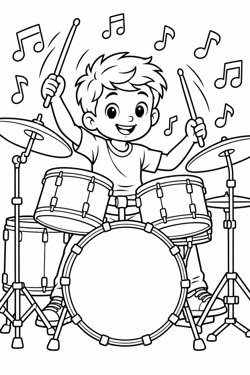 Boy Playing Drums Coloring Page