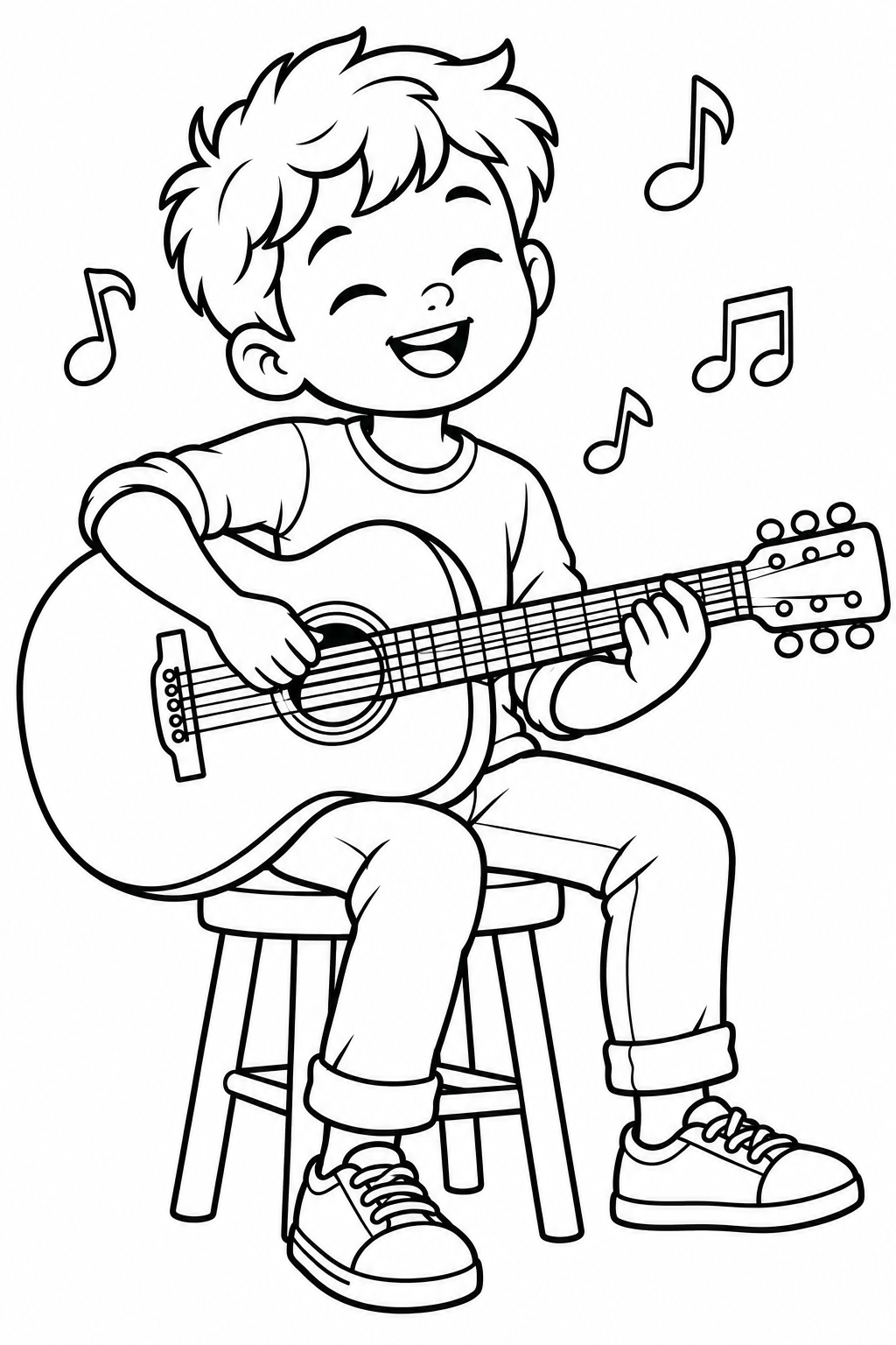 Boy Playing Guitar Coloring Page