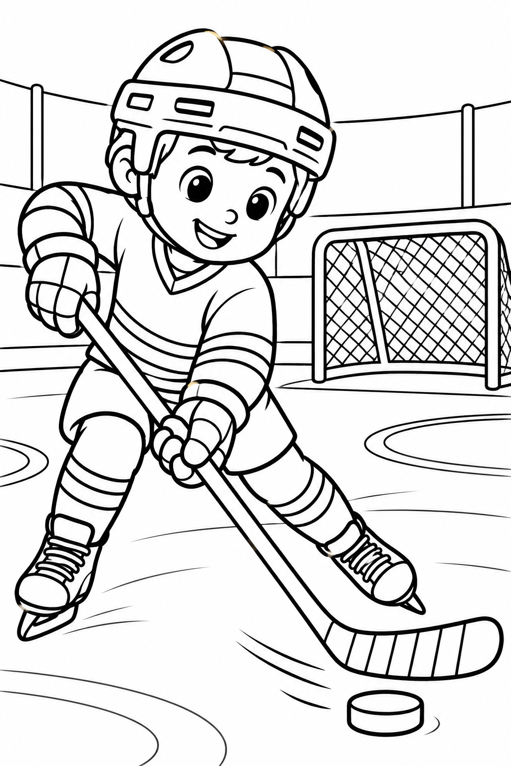 Boy Playing Ice Hockey Coloring Page