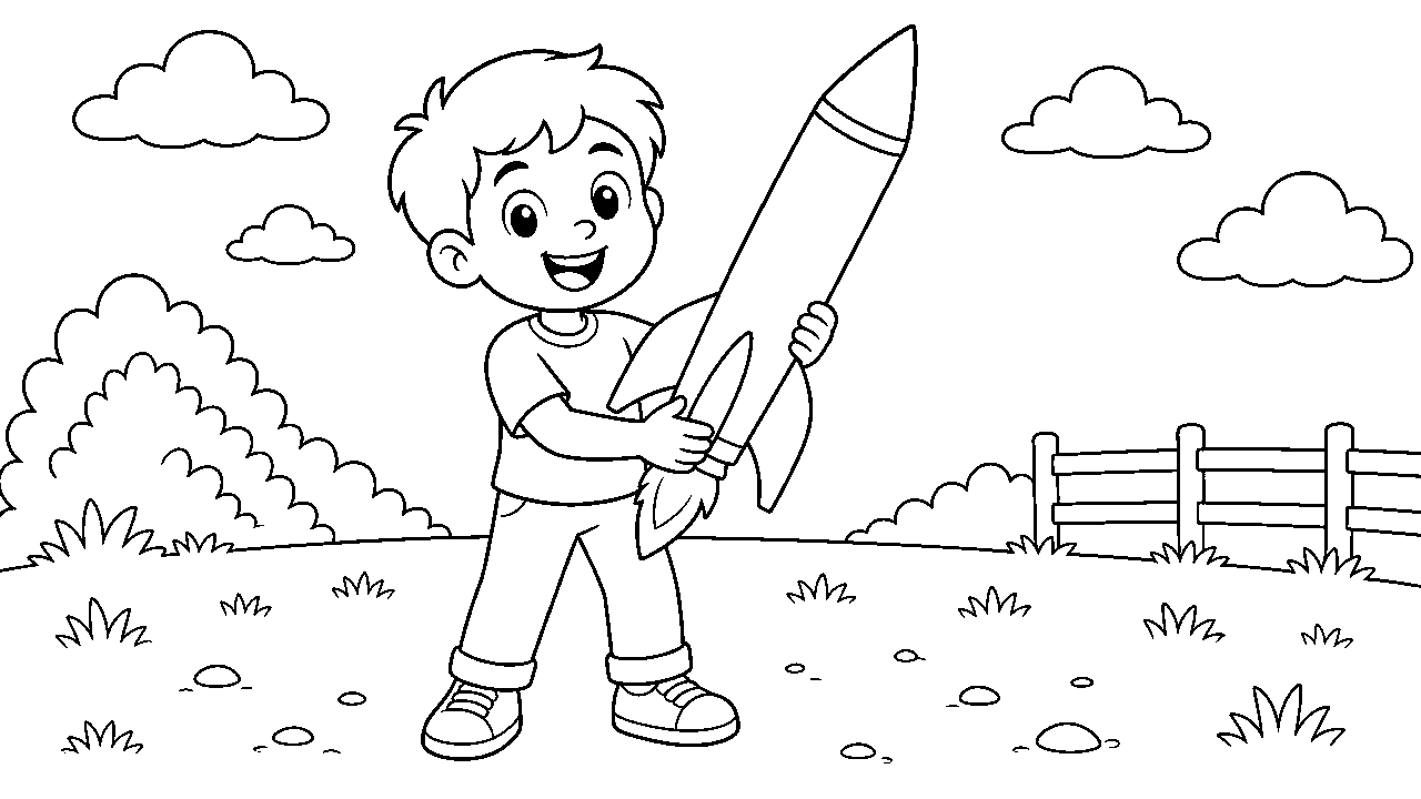 Boy Rocket Model Coloring Page