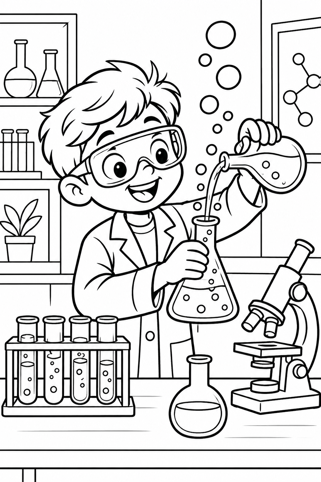 Boy Scientist Experiment Coloring Page