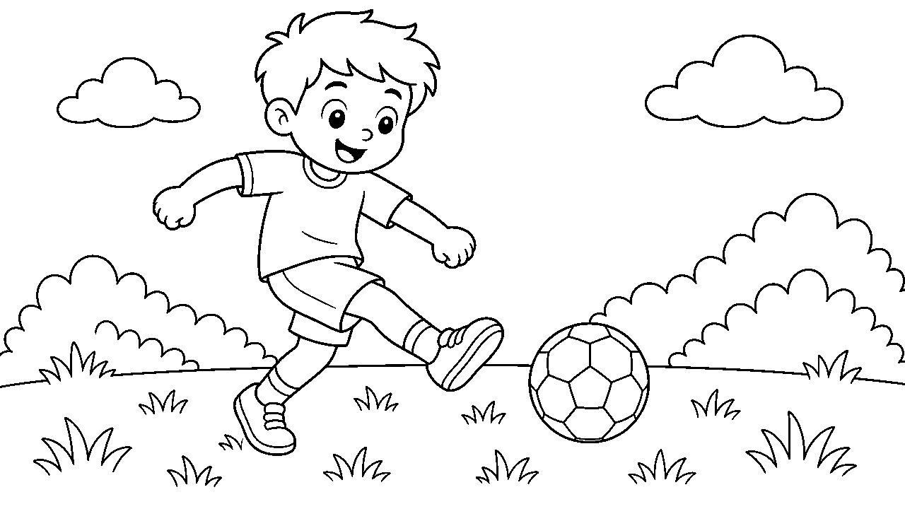 Boy Soccer Kick Coloring Page