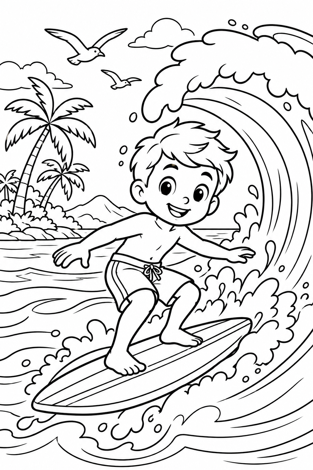 Boy Surfing a Wave Coloring Page