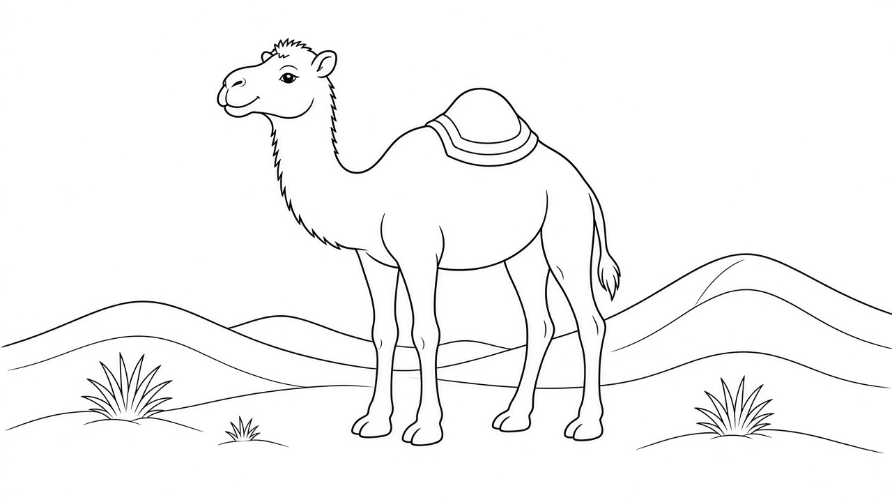 Camel in Desert Coloring Page