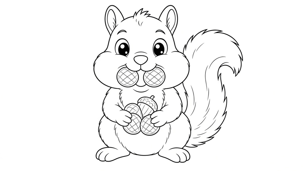 Chipmunk with Nuts Coloring Page