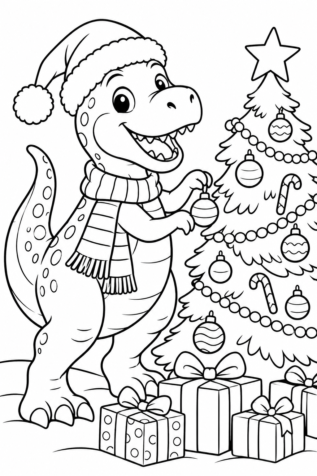 Christmas Dinosaur with Santa Hat Coloring Page