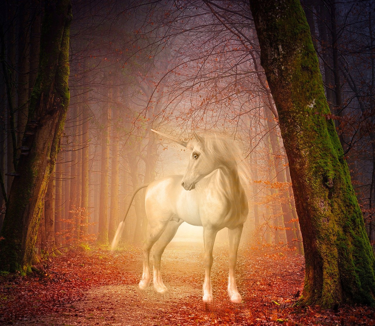Unicorn in a Sunlit Forest
