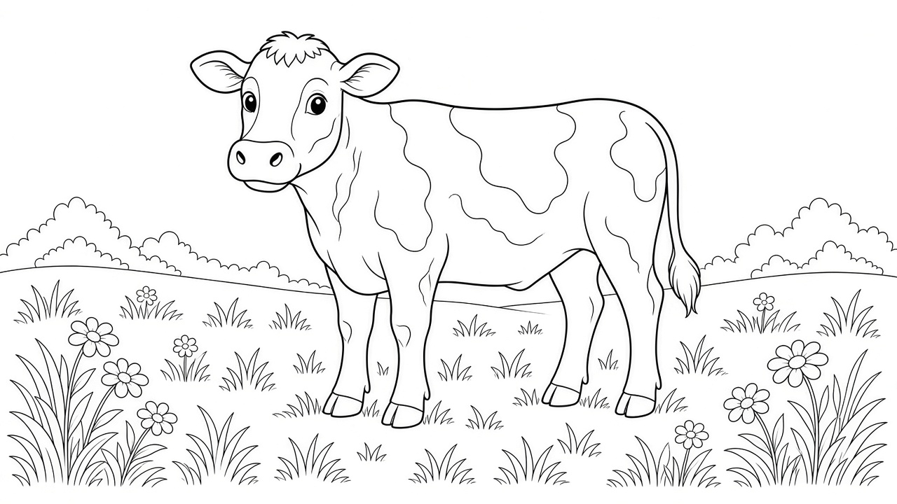 Cow in Meadow Coloring Page