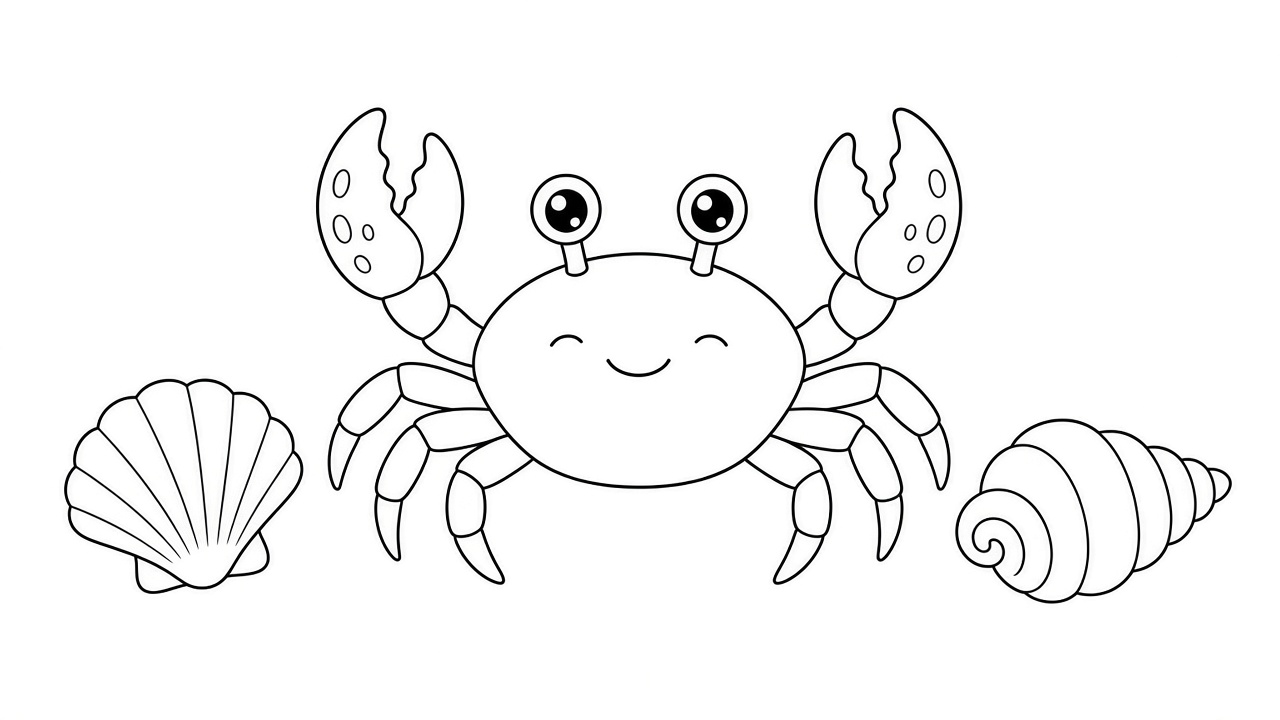 Crab on Beach Coloring Page