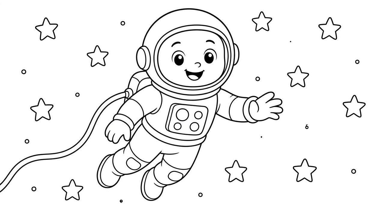Cute Astronaut Floating Coloring Page