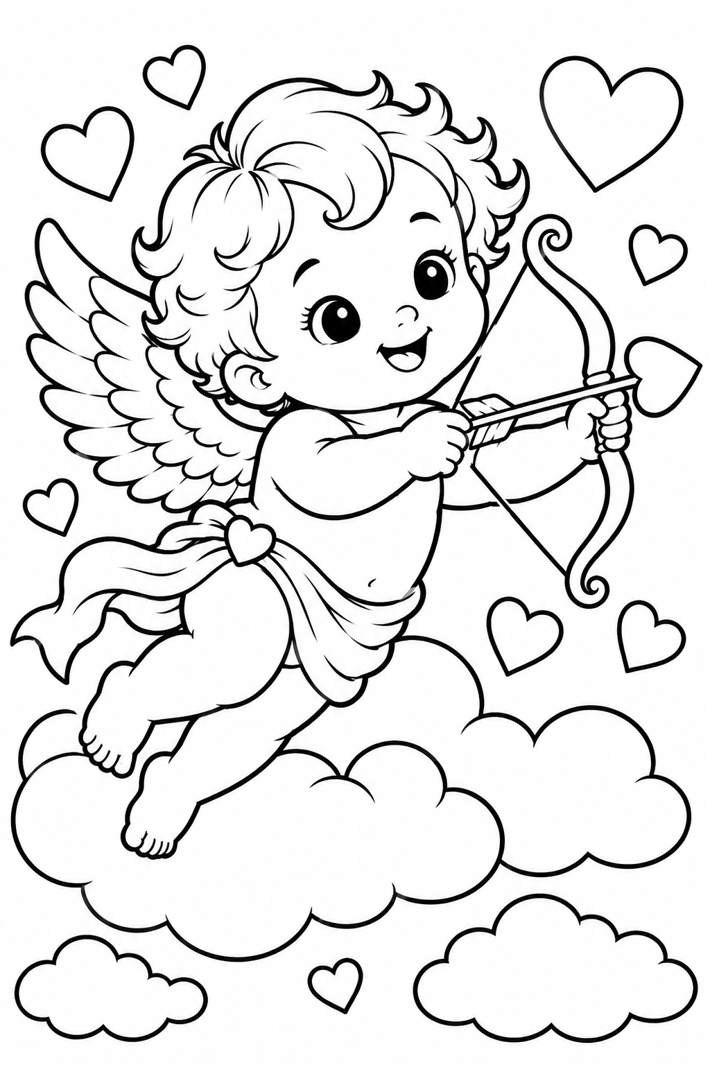 Cute Cupid with Bow and Arrow Coloring Page