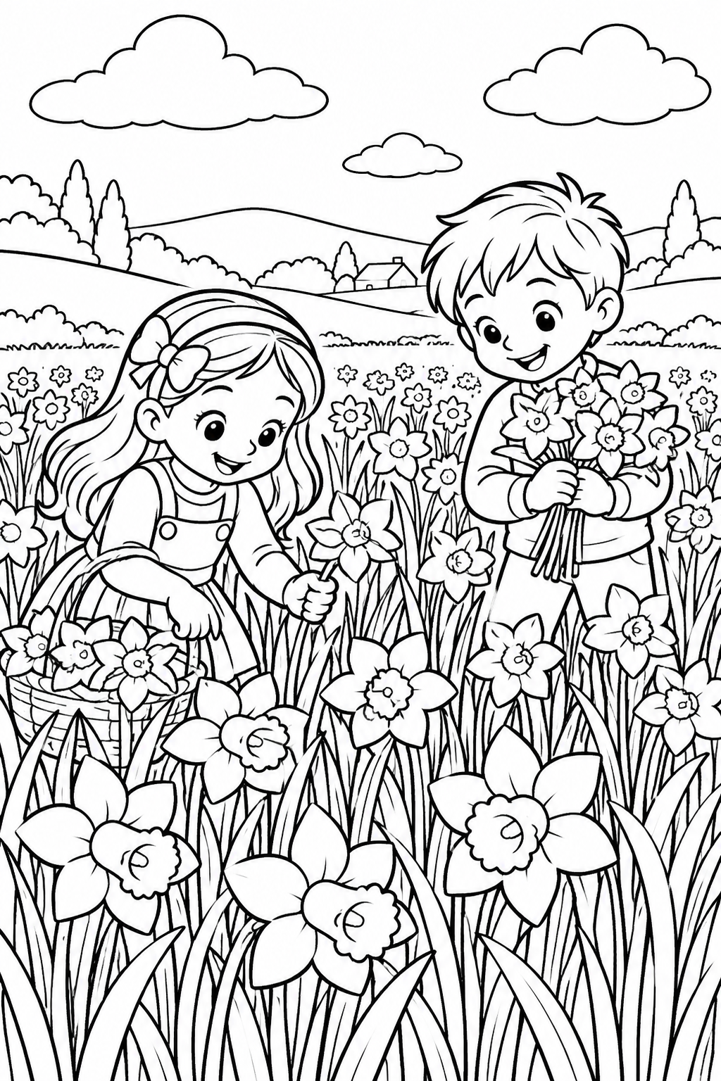 Daffodil Field Kids Coloring Page
