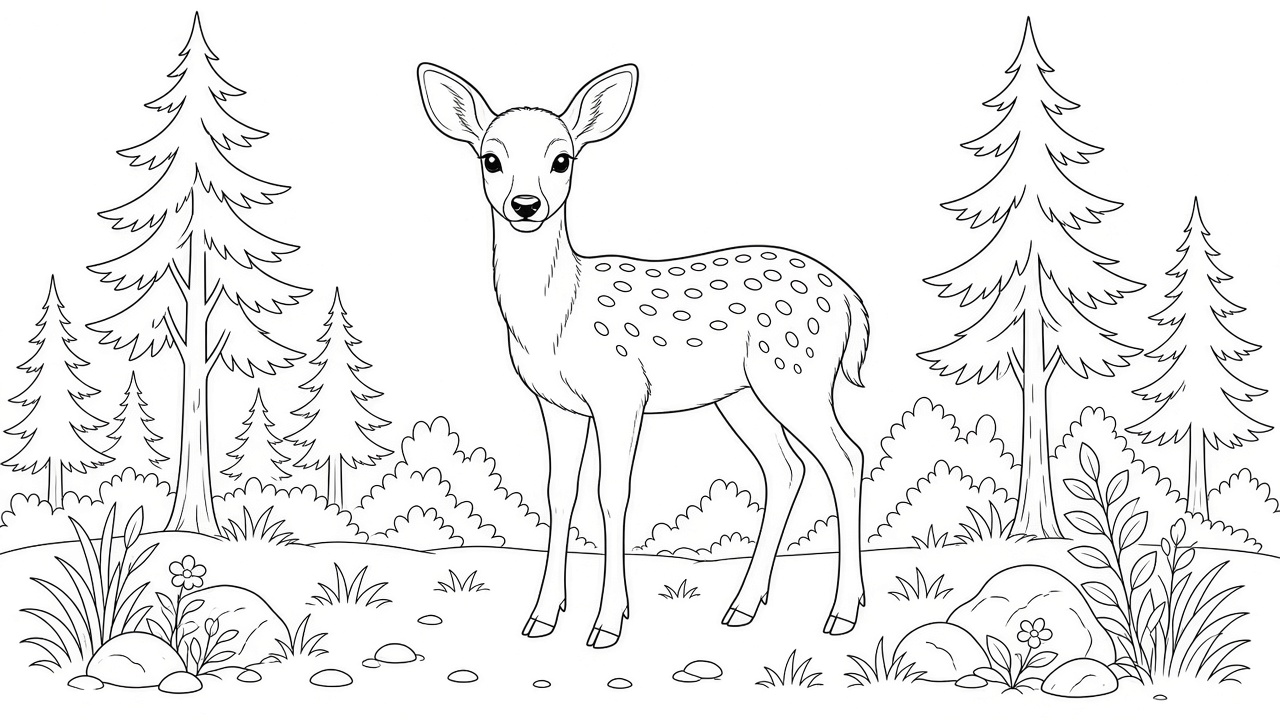 Deer in Forest Coloring Page