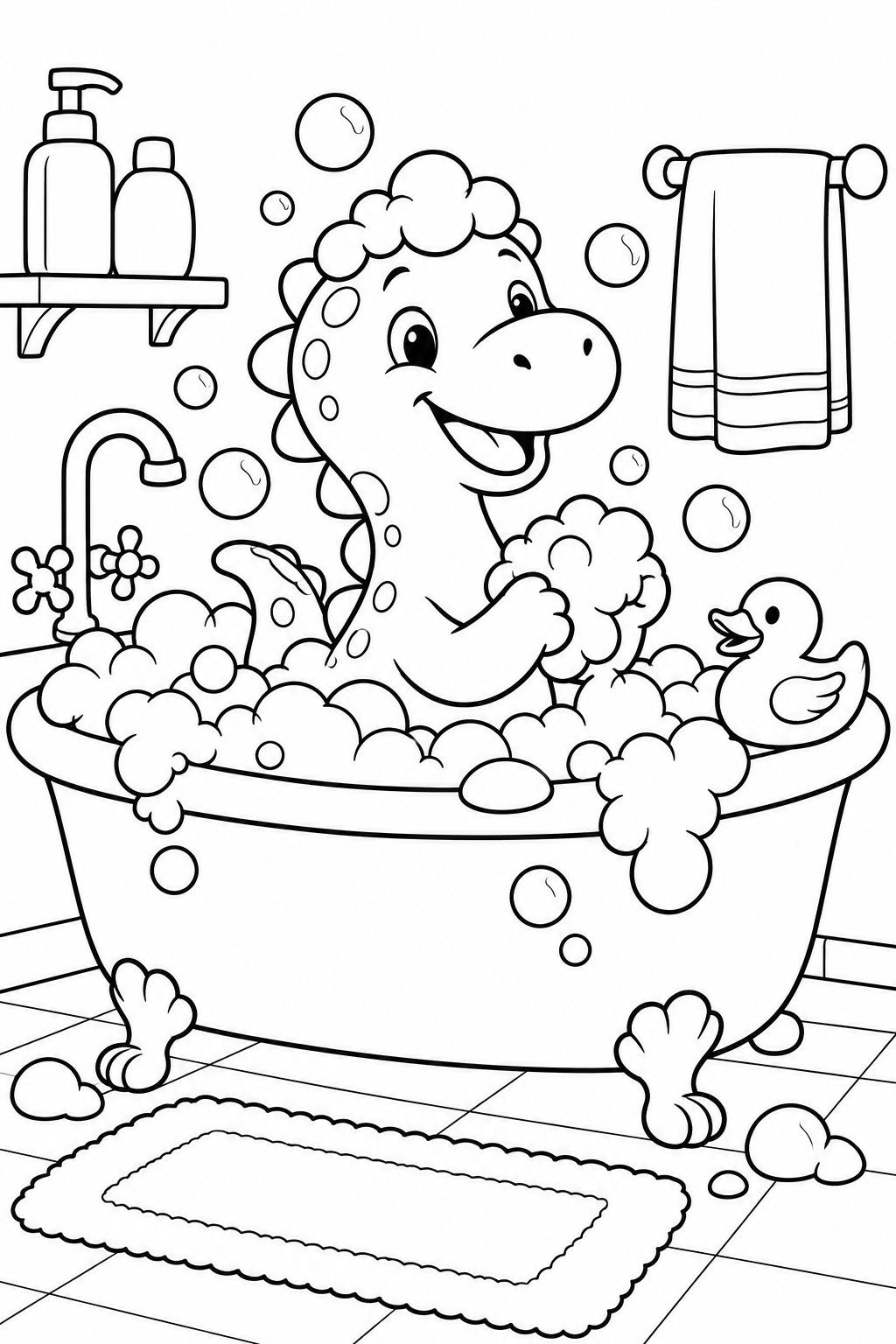Dinosaur Bubble Bath Coloring Page