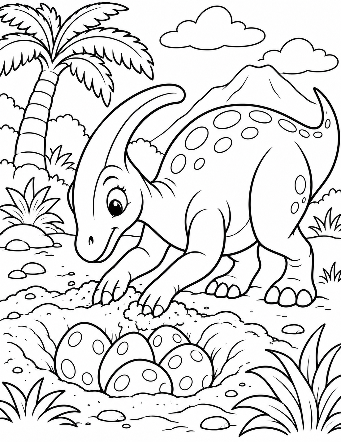 Dinosaur Digging Nest in Sand Coloring Page
