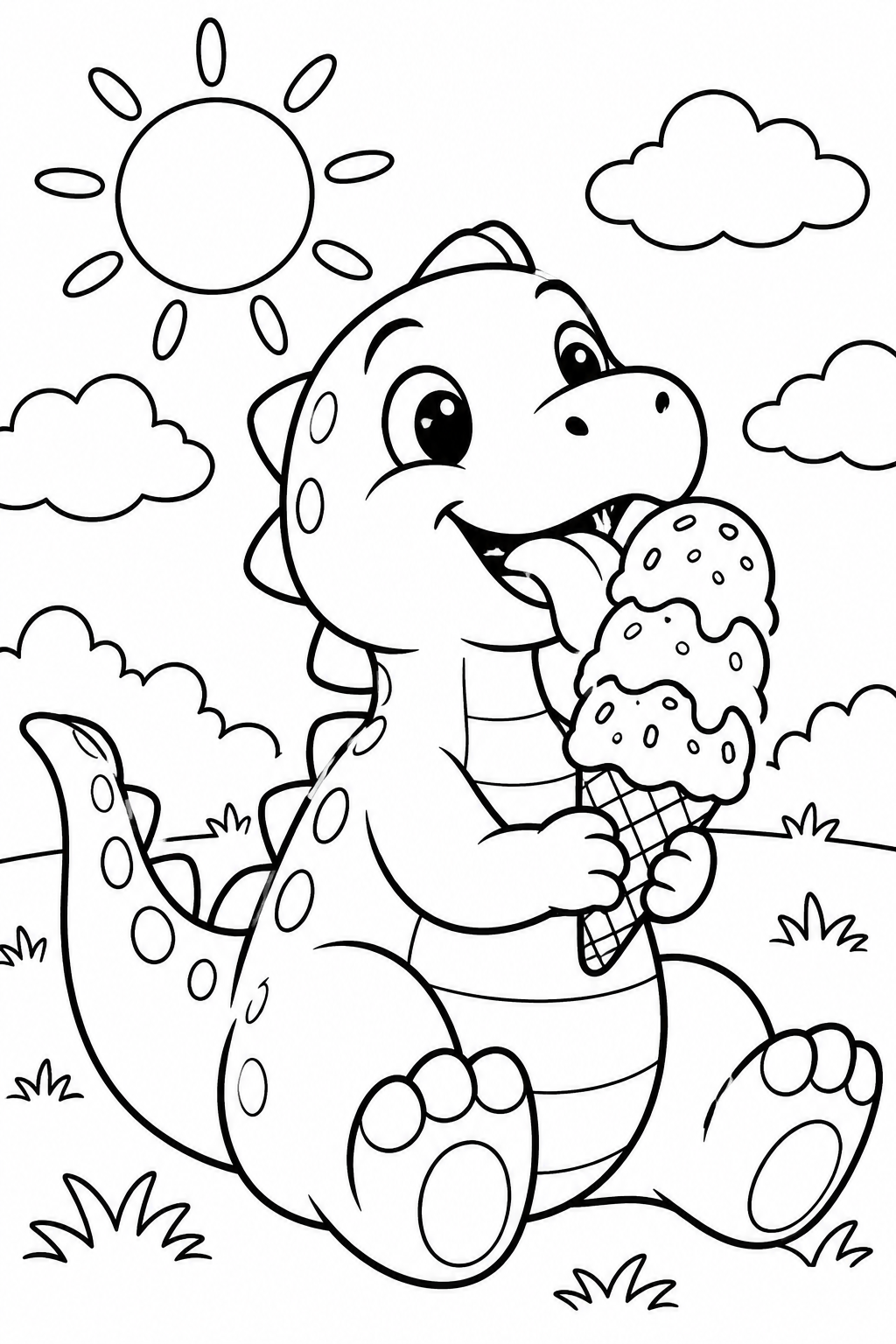 Dinosaur Eating Ice Cream Coloring Page