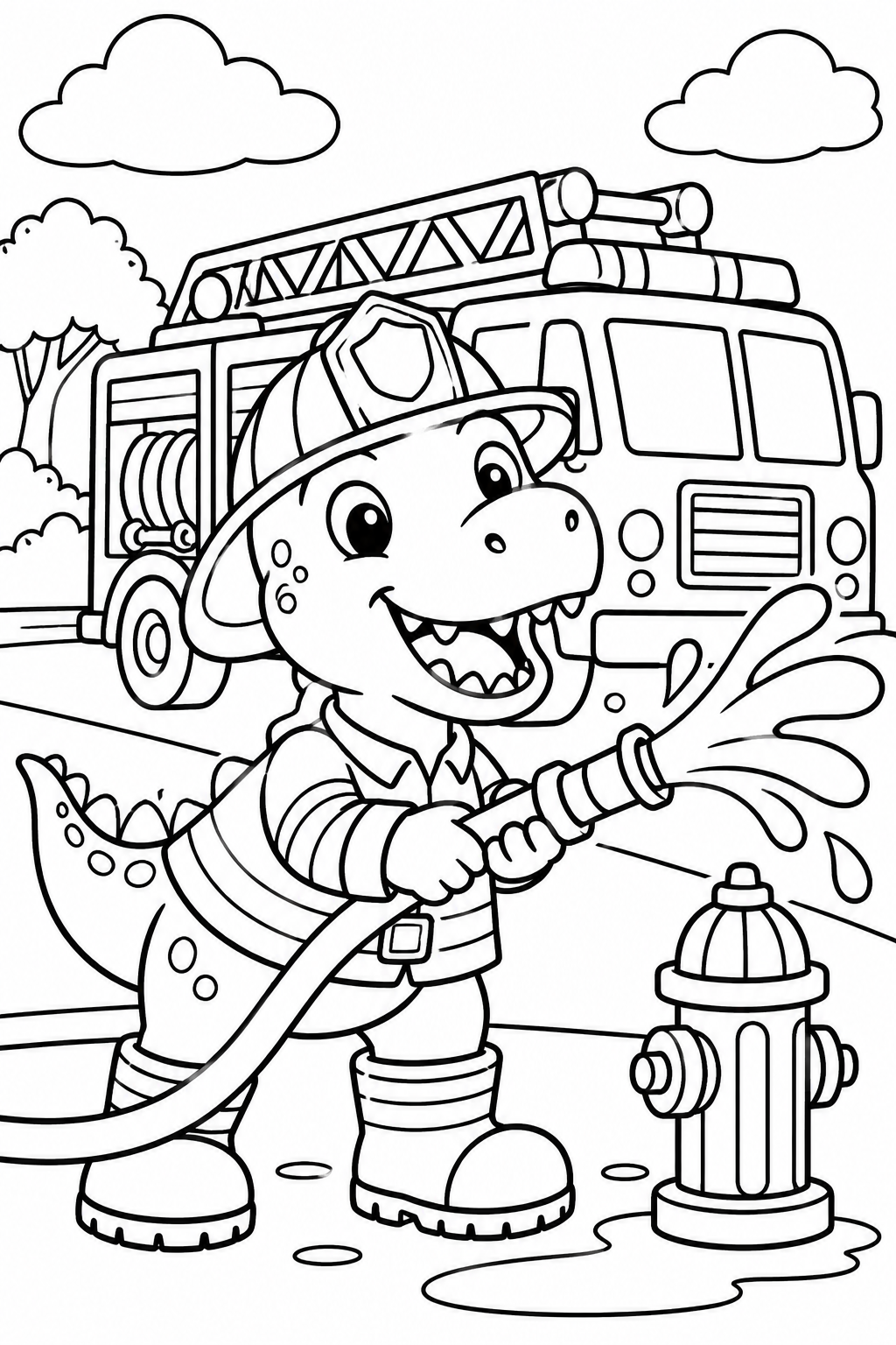Dinosaur Firefighter Coloring Page