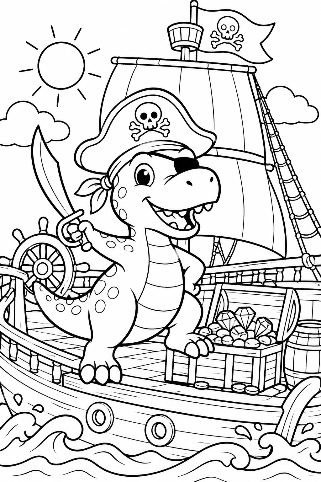 Dinosaur Pirate Coloring Page